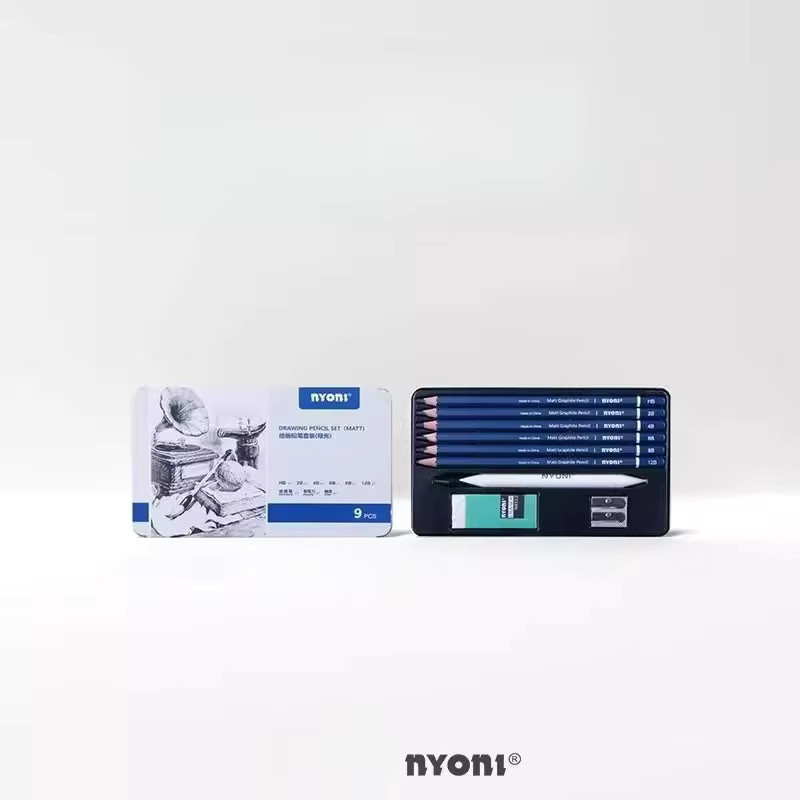 NYONI Skizzenbleistift-Set mit Metall-Etui und Graphit-Werkzeugen für Anfänger inklusive Radiergummi und Mischstumpf - Bild 2