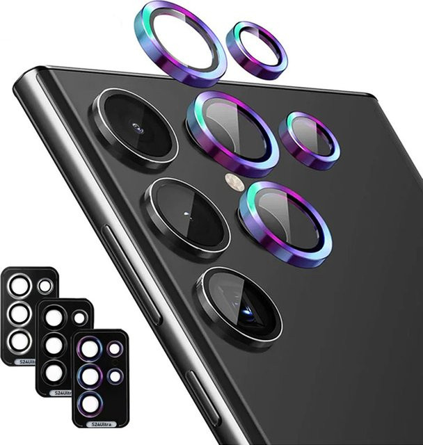 Displayschutz für Samsung Galaxy S24 Ultra S23 Plus S23 FE S24 FE Metall-Ring-Kameraobjektiv aus gehärtetem Glas in Gold - Bild 1