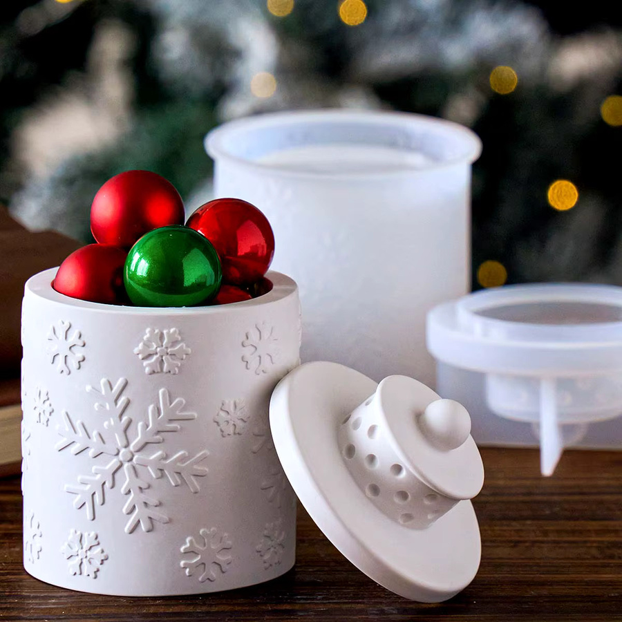 UDOCOOL Silikonform für DIY Beton Zylinder und Kerzenbehälter mit Weihnachtsdesign in Weiß - Bild 2