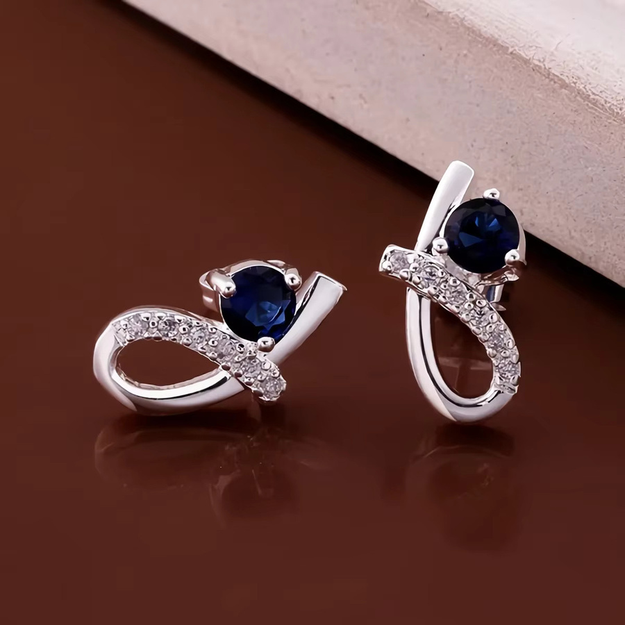 URMYLADY Ohrringe, 925 Silber, blaue Zirkon-Kristall, Damen - Bild 3