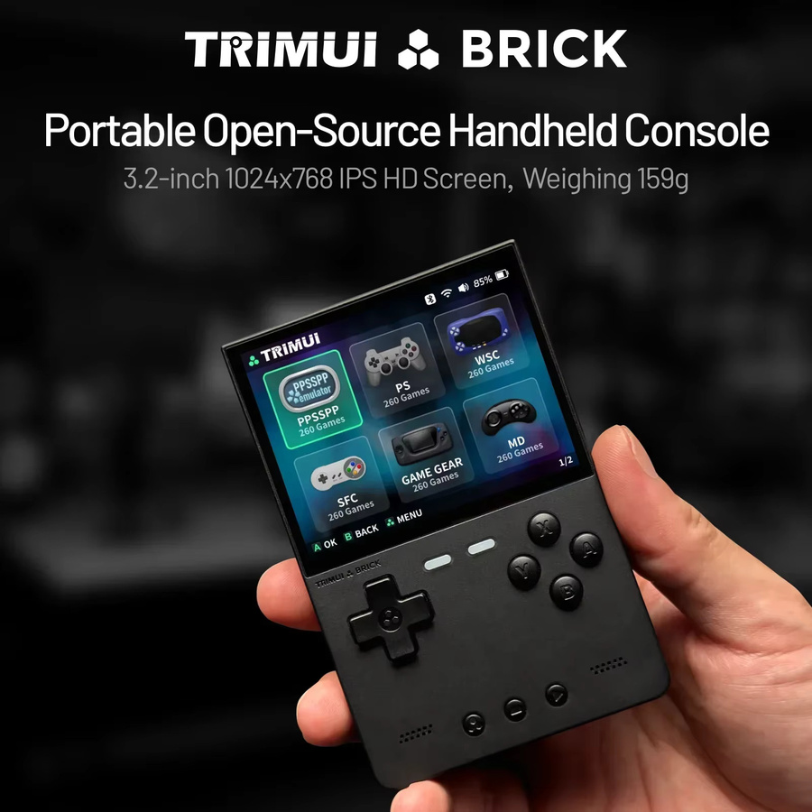 Trimui Brick Handheld-Spielekonsole in Schwarz mit 3,2 Zoll IPS-Bildschirm und 13000 Retro-Spielen - Bild 3