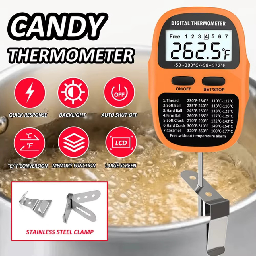 Digitales Küchenthermometer von XMSJ mit Sonde und großem LCD-Display in Rot für Fleisch, Lebensmittel, Grillen und Backen - Bild 2