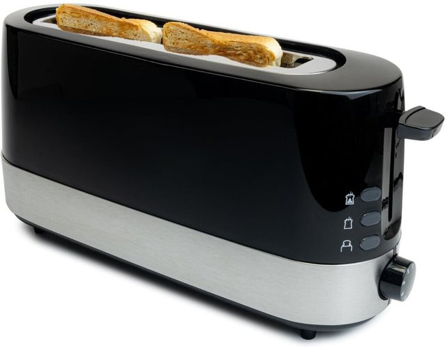 Korona Langschlitz-Toaster in Schwarz mit Brötchenaufsatz aus Edelstahl, Breite: 23 cm - Bild 1