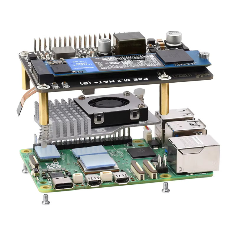 Raspberry Pi 5 PCIe zu M.2 mit PoE HAT (B) für NVMe SSD in Schwarz - Bild 3