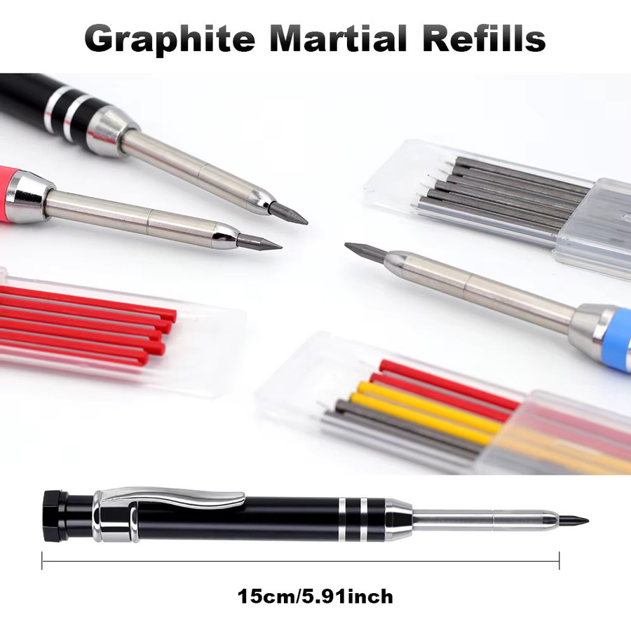 MROOFUL Professionelles Schreinerbleistift-Set aus Metall in Gelb mit 2,8 mm Graphit-Nachfüllminen und langer Nase für präzise Markierungen in der Holzbearbeitung - Bild 6