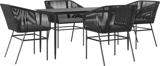 vidaXL 5-teilige Garten-Essgruppe aus Poly Rattan mit Glasplatte und Kissen in Schwarz - Bild 1