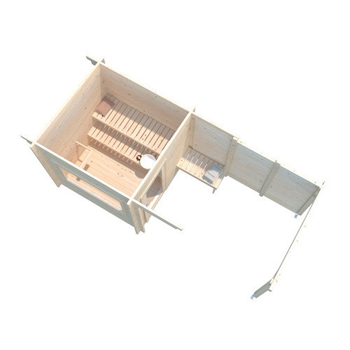 PALMAKO Saunahaus Sanna Blockbohlensystem mit Pultdach aus Fichtenholz, grau-anthrazit, B/T/H: 490 x 210 x 249 cm - Bild 1