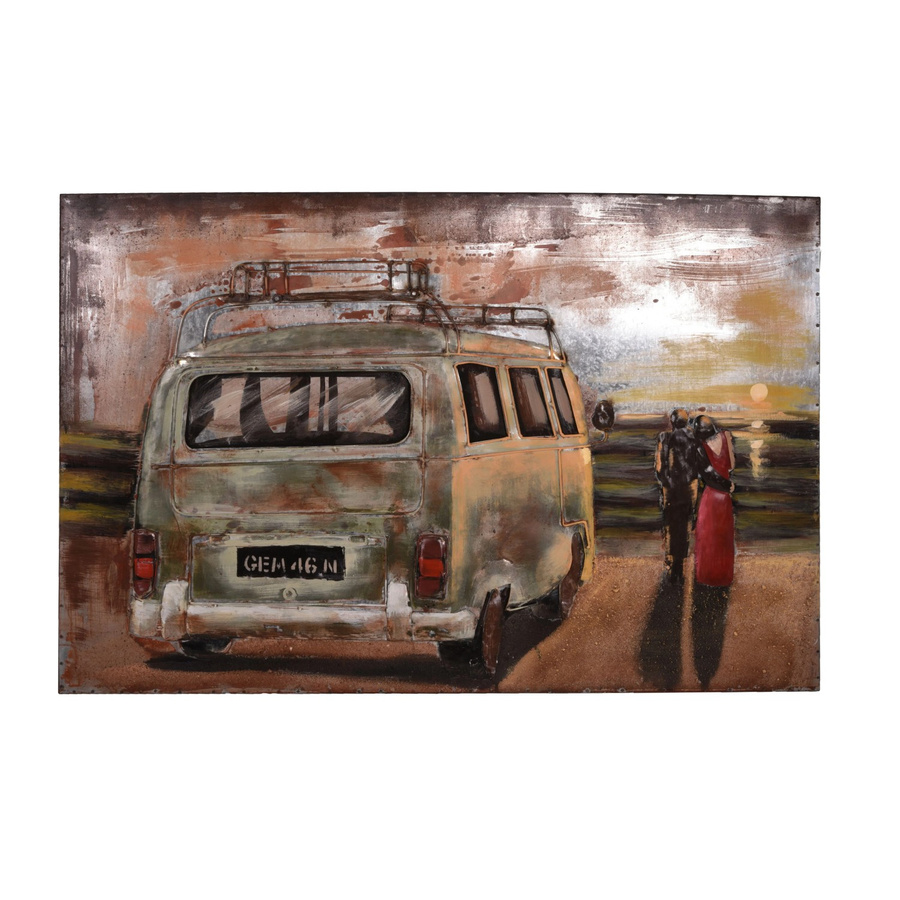 DELUKE 3D-Metallbild Bulli mit Pärchen in Vintage-Optik, bunt, Stahl, B/H: 80 x 120 cm - Bild 2