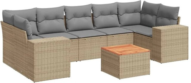 vidaXL 8-teilige Garten-Sofagarnitur aus Poly-Rattan und Akazienholz in Beige-Grau mit Kissen - Bild 1