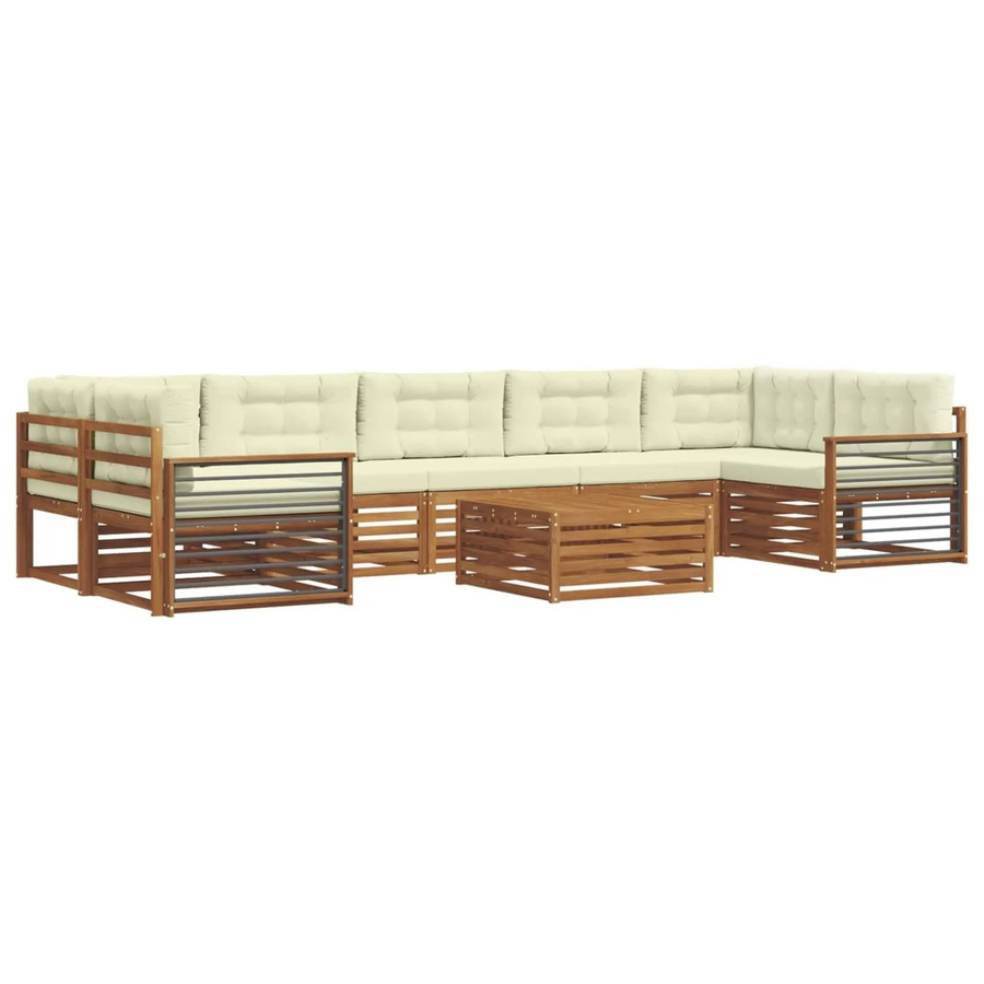 vidaXL Outdoor-Sofagarnitur 8-teilig aus Massivholz Akazie in Natur mit Cremefarbenen Polstern und Kissen - Bild 2