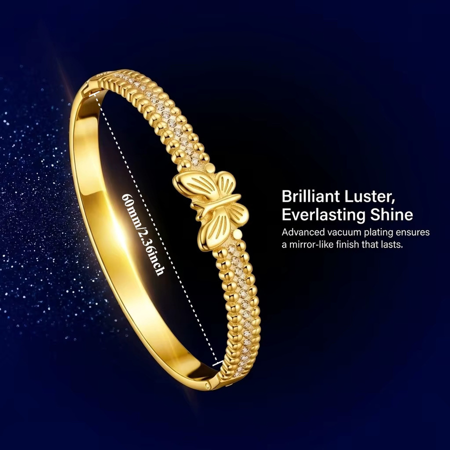 JP One Butterfly-Armband, Edelstahl, Gold, Zirkonia, Damen, 60mm - Bild 4