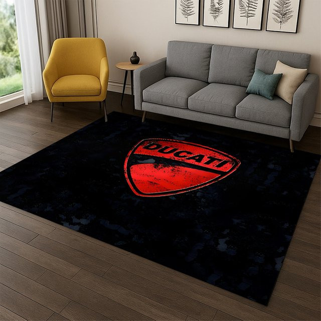 Rutschfester Livrane Teppich mit D-Ducati-Rennwagen-Motiv in Schwarz für Kinderzimmer, Wohnzimmer oder Schlafzimmer - Bild 1