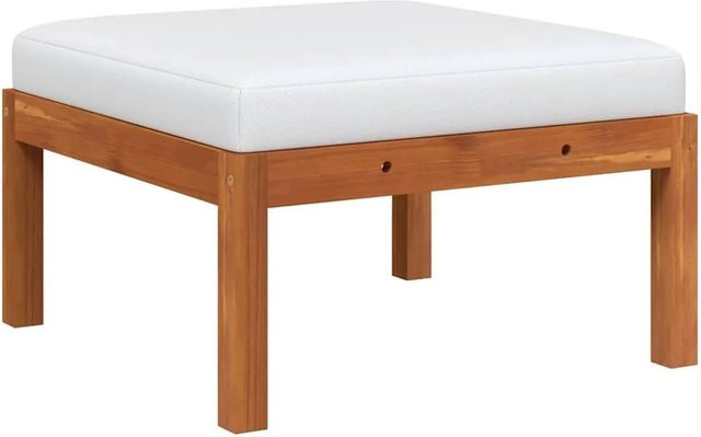 vidaXL Garten-Fußhocker aus Akazien-Massivholz mit weißer Auflage B/T/H: 30 x 30 x 63 cm - Bild 1