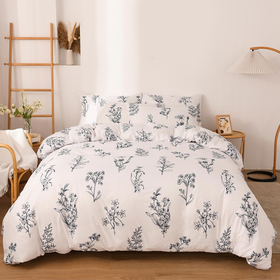 3-teiliges Bettbezug-Set von Binchi Outdoor Product mit blauem Blumenmuster im Bauernhaus-Stil, atmungsaktiv und weich, B/H: 173 x 229 cm - Bild 1