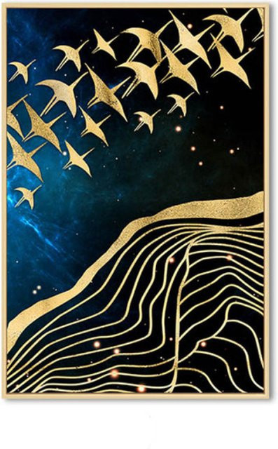 TPFLiving Luxus Poster Leinwand Set Modell C mit goldenen Vögeln auf blauem Hintergrund, 3er Set, B: 50 cm - Bild 1