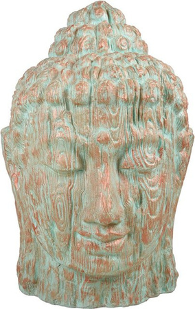 DELUKE Buddhakopf CELO Gartendeko aus Kunststoff in Grün-Kupfer für Outdoor und Indoor, Höhe: 110 cm, Breite: 76 cm, Tiefe: 76 cm