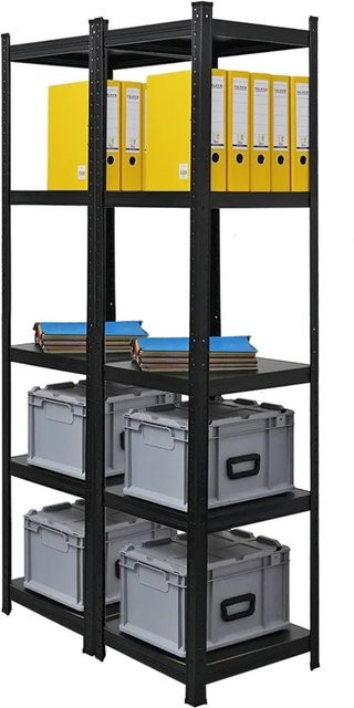 BERLINLODGE Ragnar Wohnregal Set 2er Pack Schwarz Matt mit verstellbaren Regalböden, H: 180 cm, B: 45 cm, T: 45 cm - Bild 1