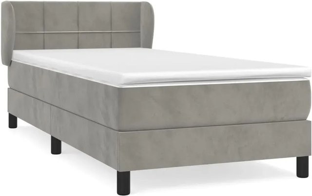 vidaXL Boxspringbett mit Matratze in Hellgrau aus Samt, Hybrid-Design mit Taschenfederkern, B/T: 100 x 200 cm - Bild 1