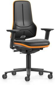 Bimos Arbeitsstuhl XXL in Orange und Schwarz mit Armlehnen, Rollen und Kunstleder, höhenverstellbar mit Sitztiefenverstellung und Gewichtsregulierung - Bild 1