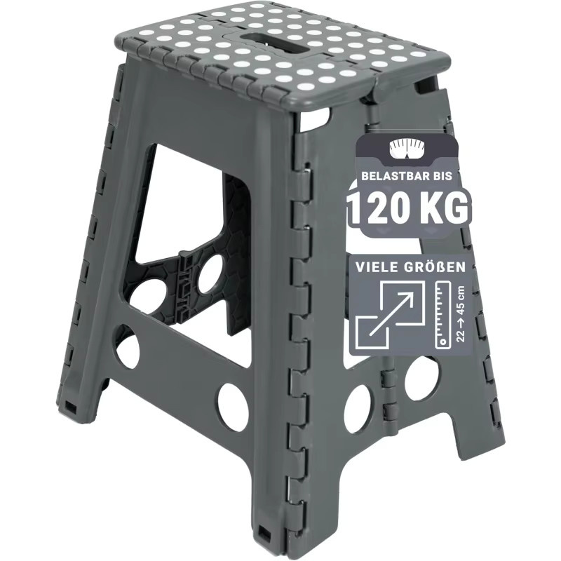 Klappbarer Tritthocker von Heimwohl in Grau mit Tragegriff, Höhe: 43 cm - Bild 6