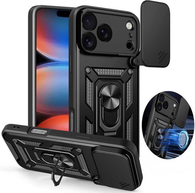 Stoßfeste CYYWN Schutzhülle für iPhone 17 Pro Max, iPhone 17 Pro und iPhone 17 Air mit Auto-Halterung und Kameraschutz in Schwarz - Bild 1