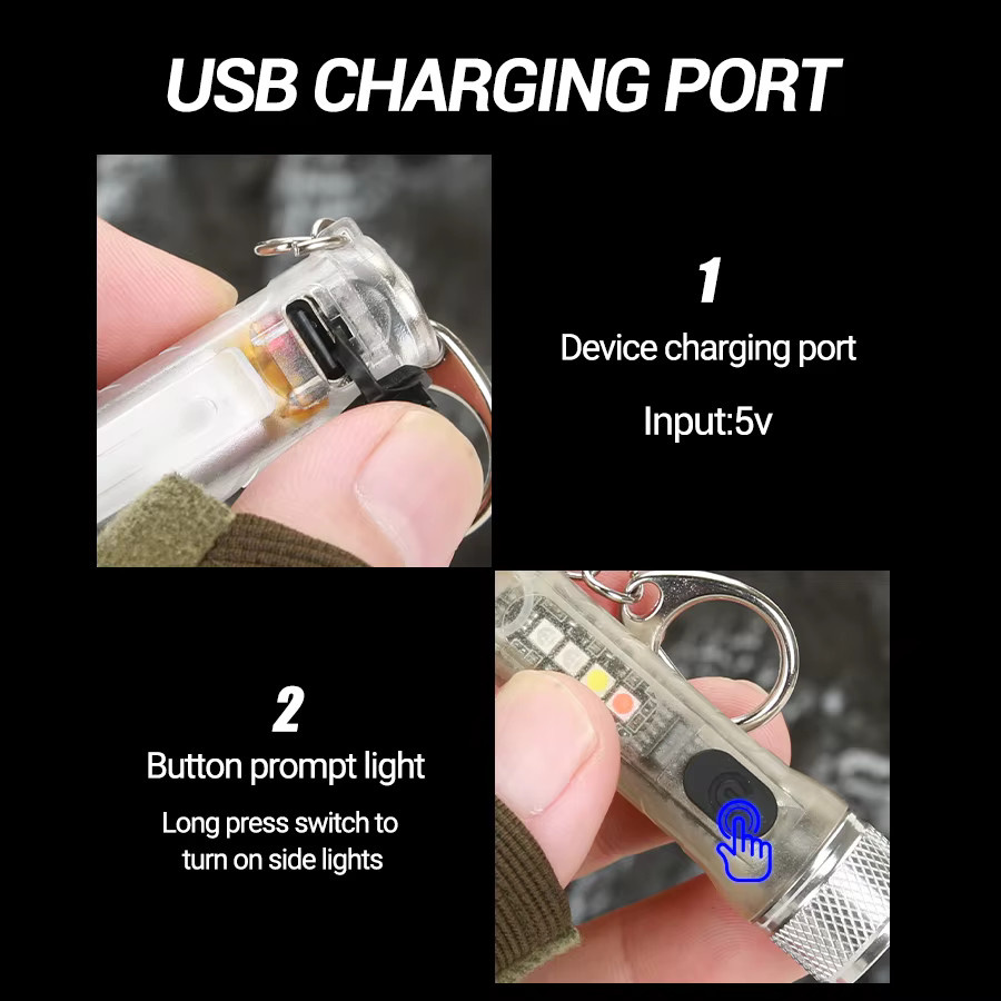 XIWANGFIRE Mini-Schlüsselanhänger-Taschenlampe mit COB-LED, USB wiederaufladbar, Magnetlicht und RGB-Funktion in Rot und Blau - Bild 3