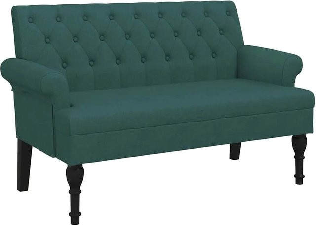 vidaXL Sitzbank mit Rückenlehne in Dunkelgrün aus Gummibaumholz und Stoff im Antik-Stil, B/T/H: 120 x 62 x 75,5 cm - Bild 1