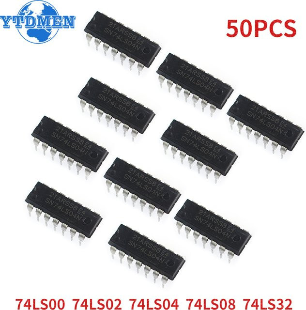 YTDMEN IC-Chip-Sortiment-Kit mit integrierten Logikschaltungen 74LS00 74LS02 74LS04 74LS08 74LS32 im DIP-14 Gehäuse, Schwarz, 50 Stück - Bild 1
