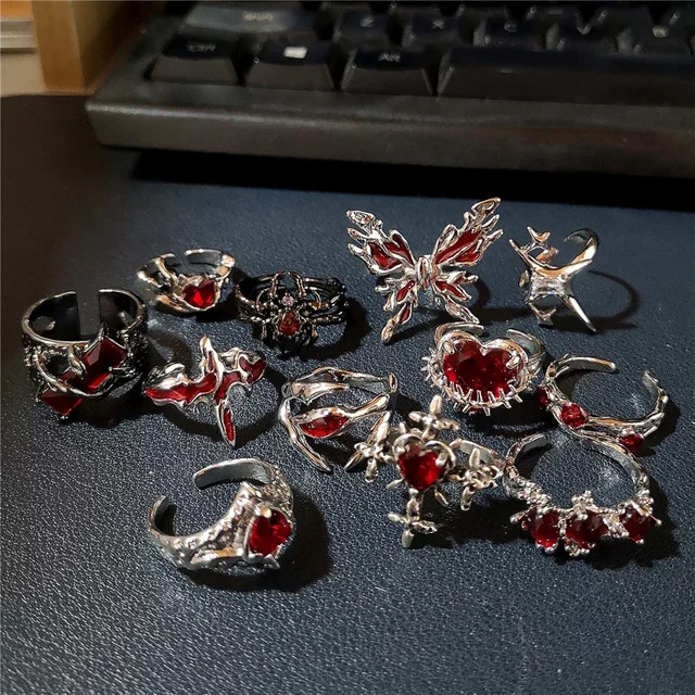 imixlot Ring, rote Kristall, Silber, Damen, Gothic - Bild 1