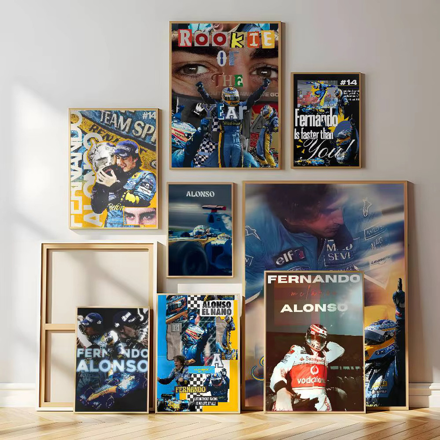 Fernando Alonso Racing Poster Selbstklebender Wandaufkleber in Mehrfarbig für Bar Room Decor - Bild 2