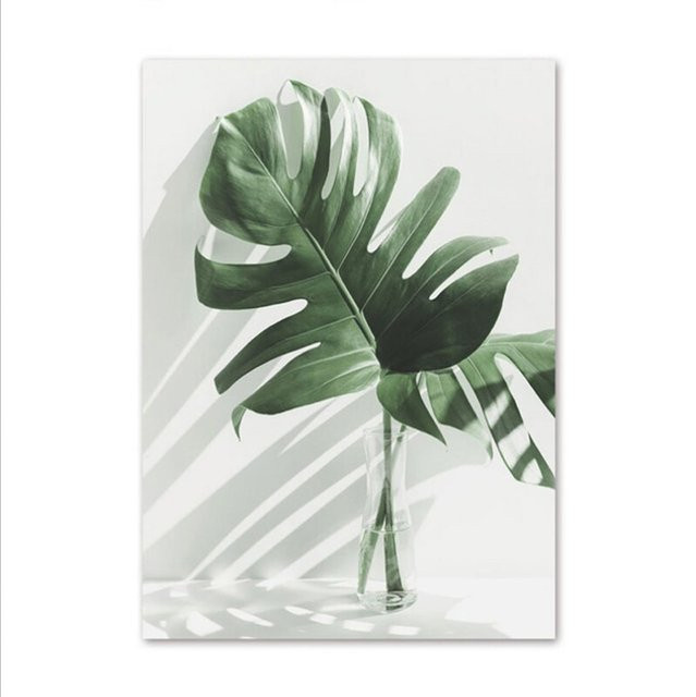 TPFLiving Luxus Poster Leinwand mit floralem Blumen und Blätter Motiv in Grün und Weiß, B: 20 cm x H: 25 cm, ohne Rahmen - Bild 1