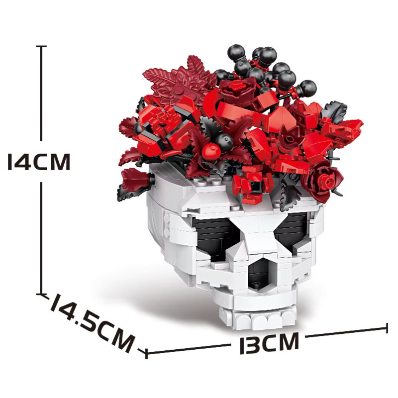 Gotischer Totenkopf-Blumen-Bausatz, 557 Teile, DIY Horror-Rosenstrauß - Bild 5