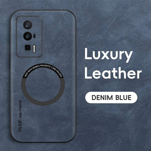 Magnetische Retro-Lederhülle für Xiaomi Poco F5 Pro in Blau mit kabellosem Laden - Bild 1