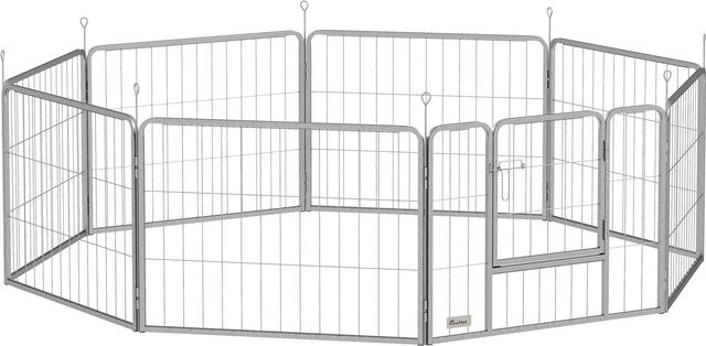PawHut Welpenauslauf aus Stahl in Silber, 8-teiliges Freilaufgehege für kleine bis mittelgroße Hunde, Meerschweinchen und Kaninchen, B/H/L: 160 x 60 x 160 cm - Bild 1