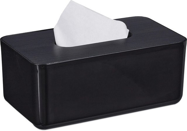 Relaxdays Tücherbox aus Kunststoff in Schwarz mit Bambusdeckel, B/T/H: 23 x 10 x 13 cm - Bild 1