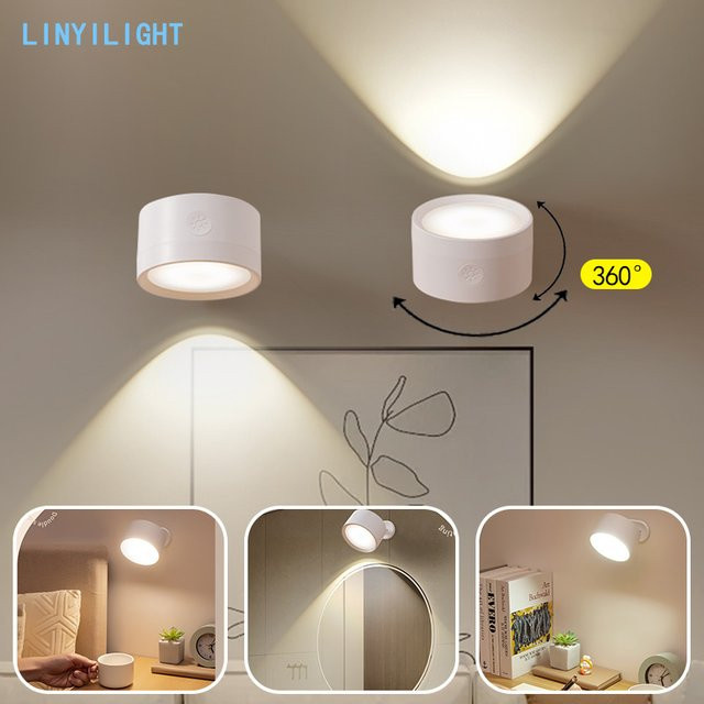 LINYILIGHT 360 Grad Magnetische Wandleuchte in Weiß, kabellose und wiederaufladbare Wandlampe mit Fernbedienung für Schlafzimmer und Studium - Bild 1