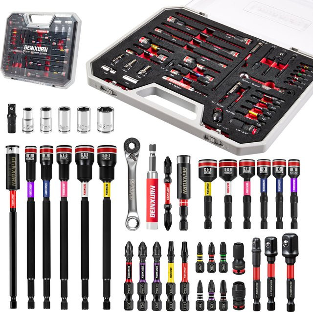 Geinxurn 38-teiliges Werkzeugset mit Stecknuss- und Bithalter, S2-Schraubendreher-Bits, Mutternschrauber, Mini-Wrench und Schnellwechseladapter für Heimwerker - Bild 1