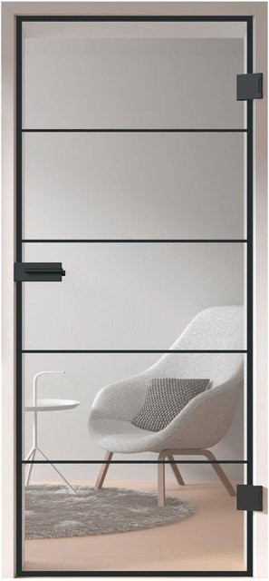 Skyscope Portal Glasdrehtür aus ESG Floatglas mit Dekor Siebdruck, Farbe Transparent/Schwarz, B/H/T: 197,2 x 83,4 x 0,8 cm - Bild 1