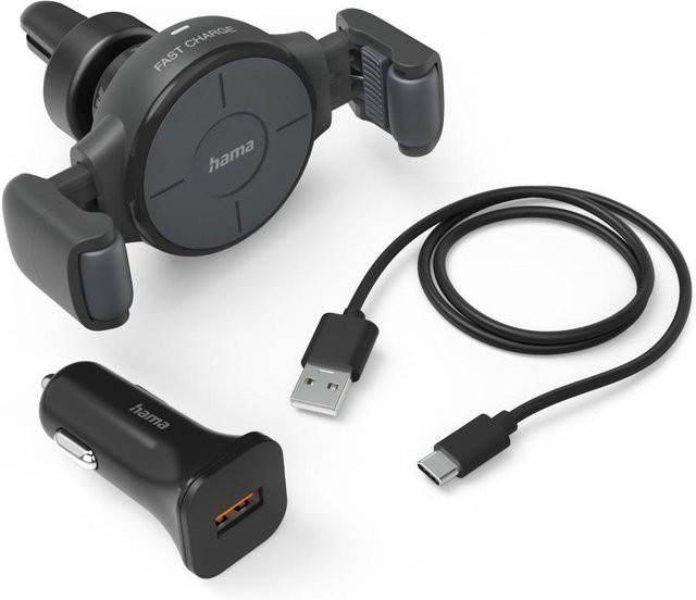 Hama Kfz-Handy-Ladegerät FC10 Flex-Set 10 W kabellos QI-Charge mit USB-C und USB-A in Anthrazit - Bild 1
