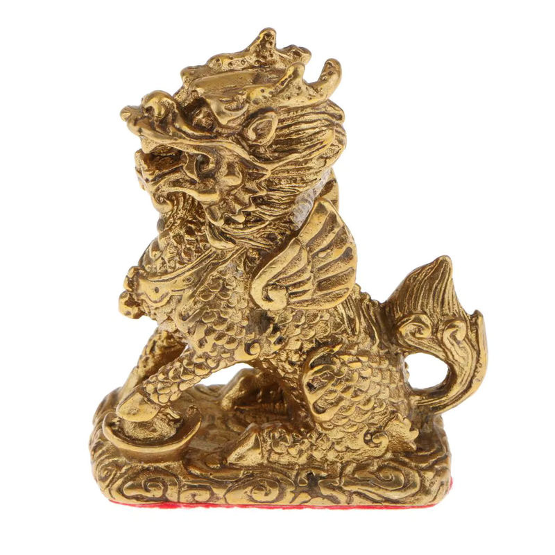 Kesoto Feng Shui Ornament Chi Lin Kylin Statue in Gold aus Metall für Wohnzimmer und Büro - Bild 2