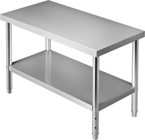 VEVOR Edelstahl Arbeitstisch mit verstellbarem Unterschrank, silber, B/T/H: 121,9 x 61,0 x 86,4 cm - Bild 1