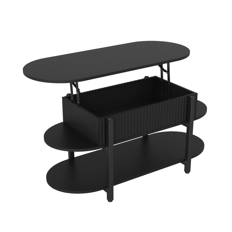PXloue Couchtisch mit höhenverstellbarem Lift-Mechanismus und Stauraum in Schwarz, Oval und Modern - Bild 2