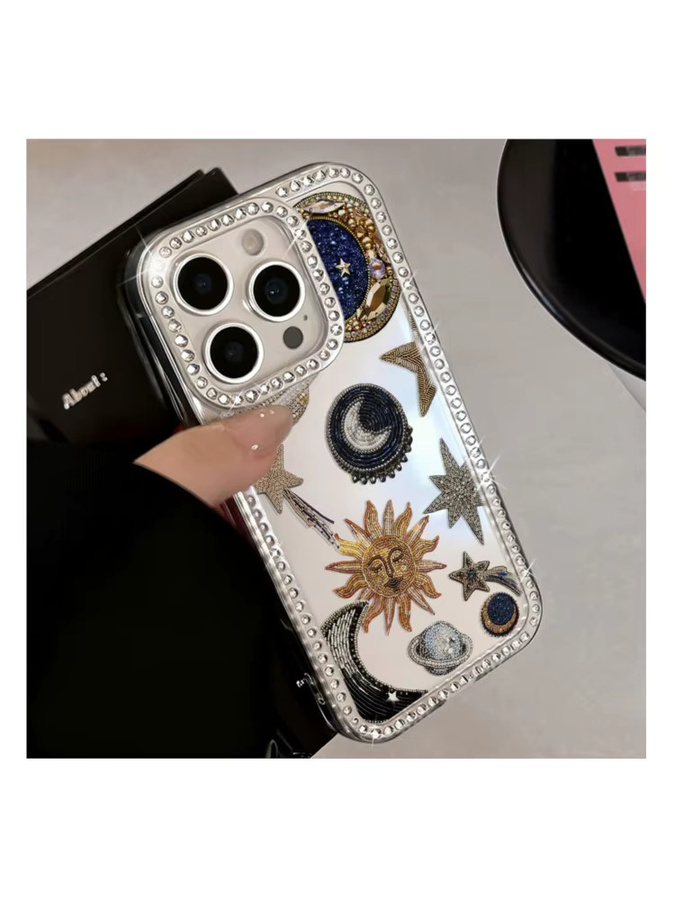 Caynes Transparente Handyhülle mit Sonne und Mond Design für iPhone 17 Pro Max 16 15 14 13 12 und iPad Air 11 stoßfeste Glitzer-Schutzhülle - Bild 5