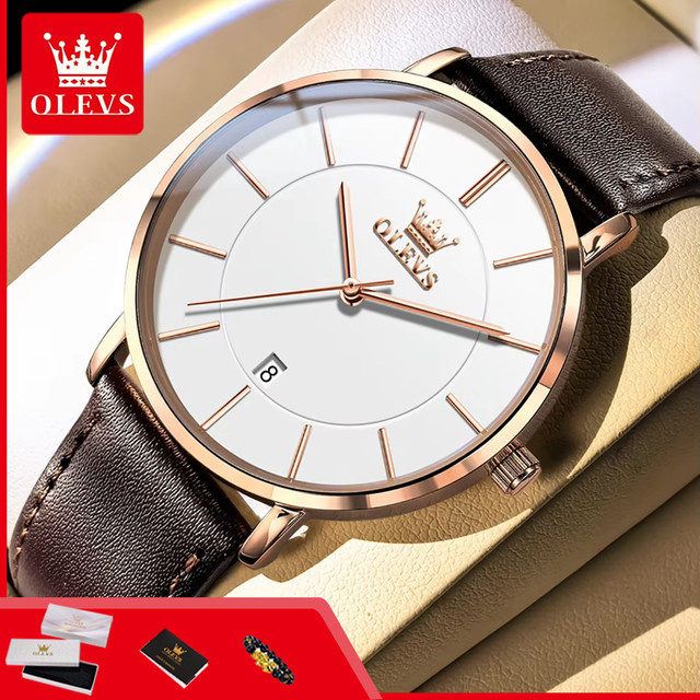 OLEVS Armbanduhr Quarz, Lederarmband, Herren - Bild 1