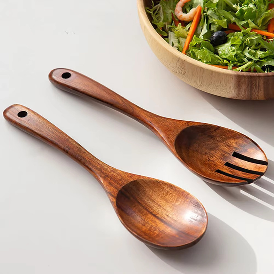 AJOYOUS Besteckset aus Holz mit Löffel und Gabel im japanischen Stil, 2er-Set, Braun, Matt - Bild 5