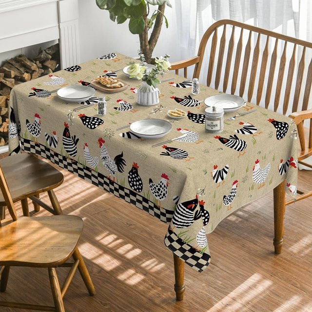 Wasserdichte Tischdecke JINGYUE Pet im Landhausstil mit Karomuster, beige, B/T/H: 140 x 300 cm - Bild 1
