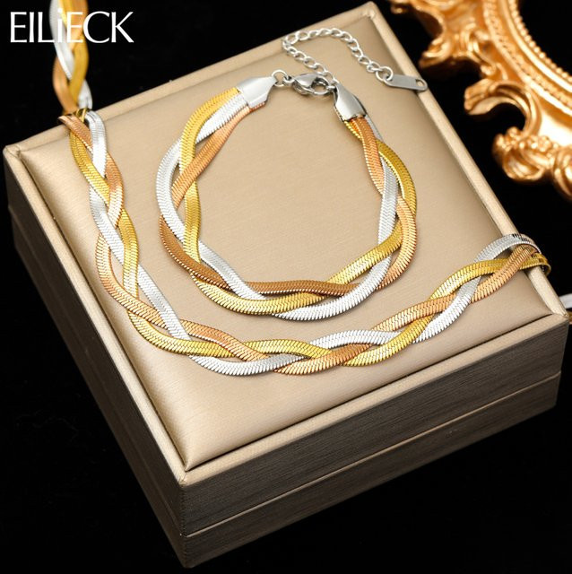 EILIECK Halskette und Armband Set, Edelstahl, 3-Farbe, Damen - Bild 1