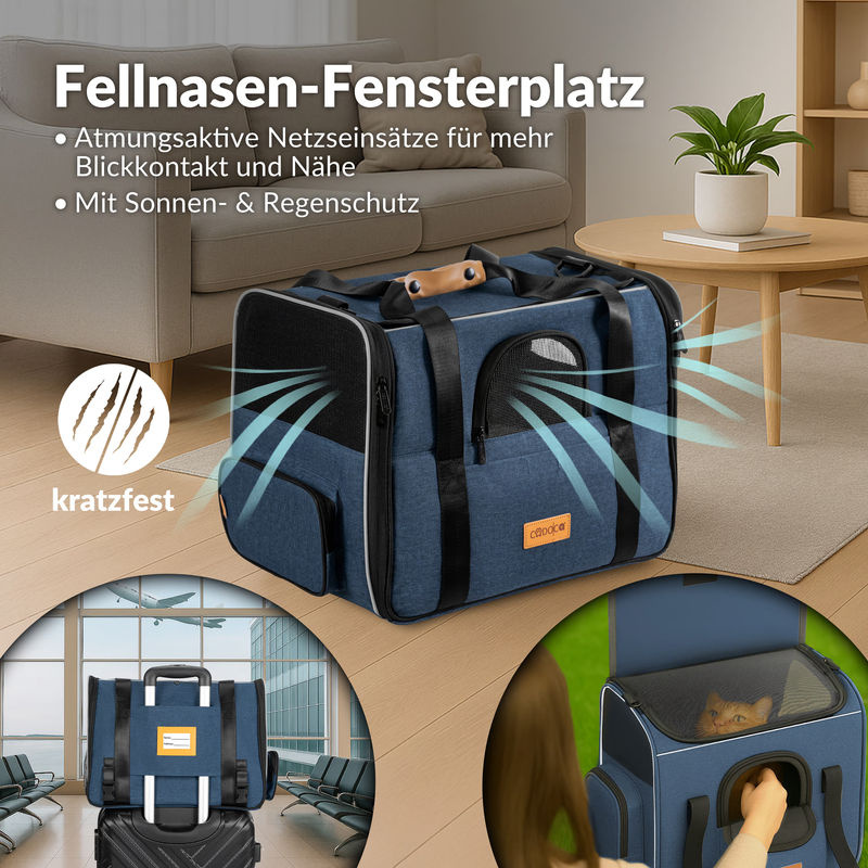 Katzentransportbox CADOCA in Blau für bis zu 20 kg, B/T/H: 44 x 34 x 31 cm - Bild 4