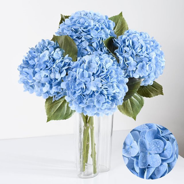 10 Stück Uflower Hortensienstrauß aus Seide in Blau für Hochzeit und Dekoration - Bild 1