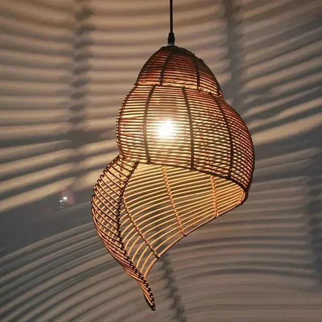 JIANKEXING LED-Pendelleuchte aus Bambus in Seeschnecken-Form, Boho-Design, Farbe: Braun, B/T/H: 35,0 x 25,0 x 25,0 cm - Bild 1